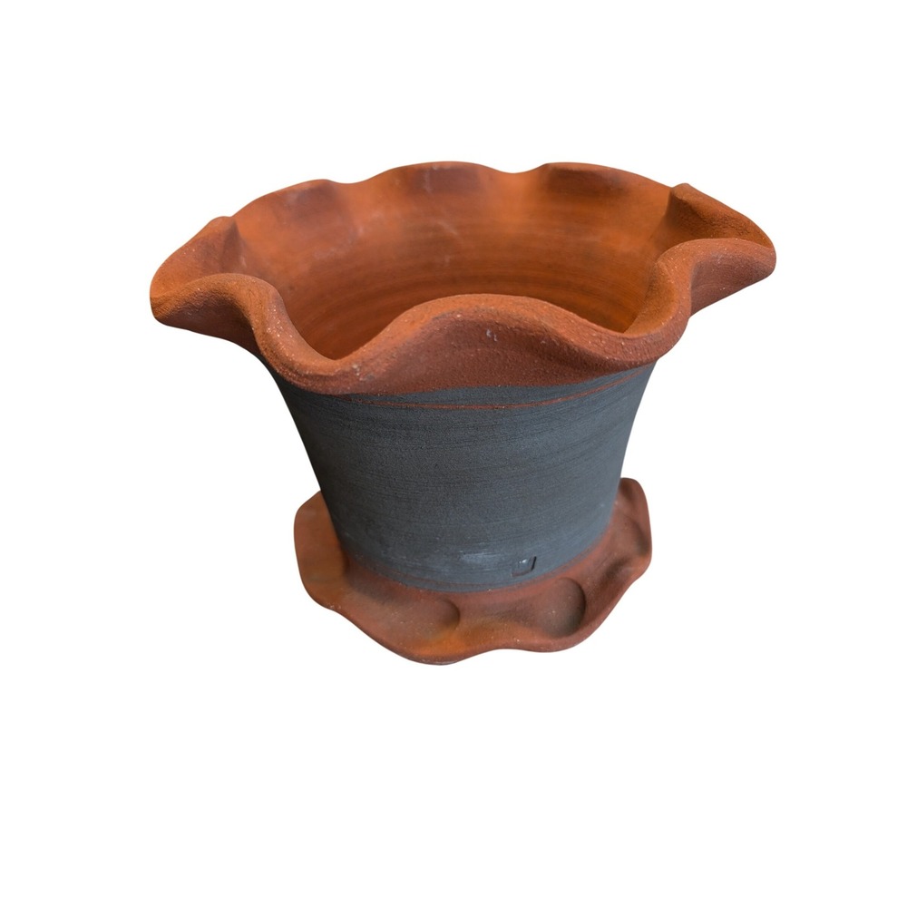 John H Weber Sugar Run Clayworks 1998 Ruffled Terracotta Planter Studio Pottery